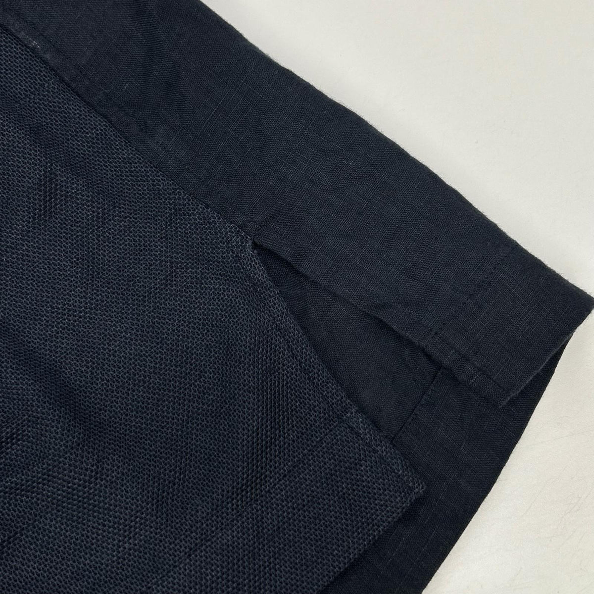 ISSEY MIYAKE MEN イッセイミヤケメン ME51FJ089 ネイビー バンドカラー フロント切り替え リネン 長袖シャツ トップス