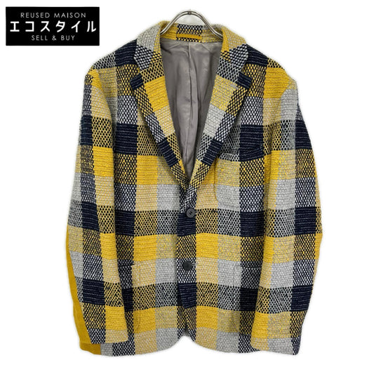 ISSEY MIYAKE MEN イッセイミヤケメン イエロー×ブルー ME73FD091 刺し子 チェック 2Bテーラードジャケット ジャケット