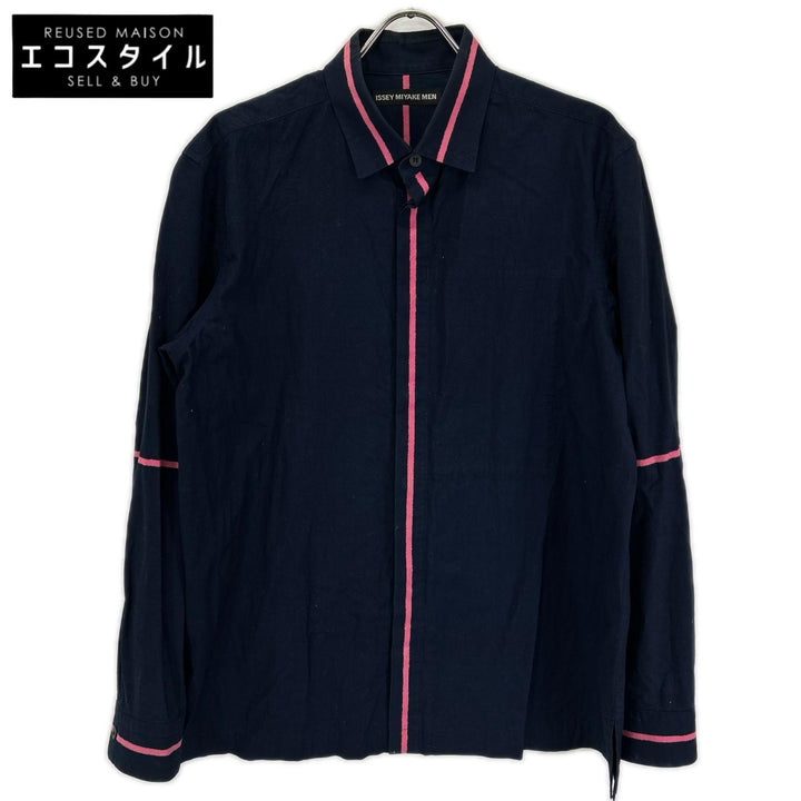 ISSEY MIYAKE MEN イッセイミヤケメン ME61FJ119 ネイビー×ピンク コットン 長袖シャツ トップス