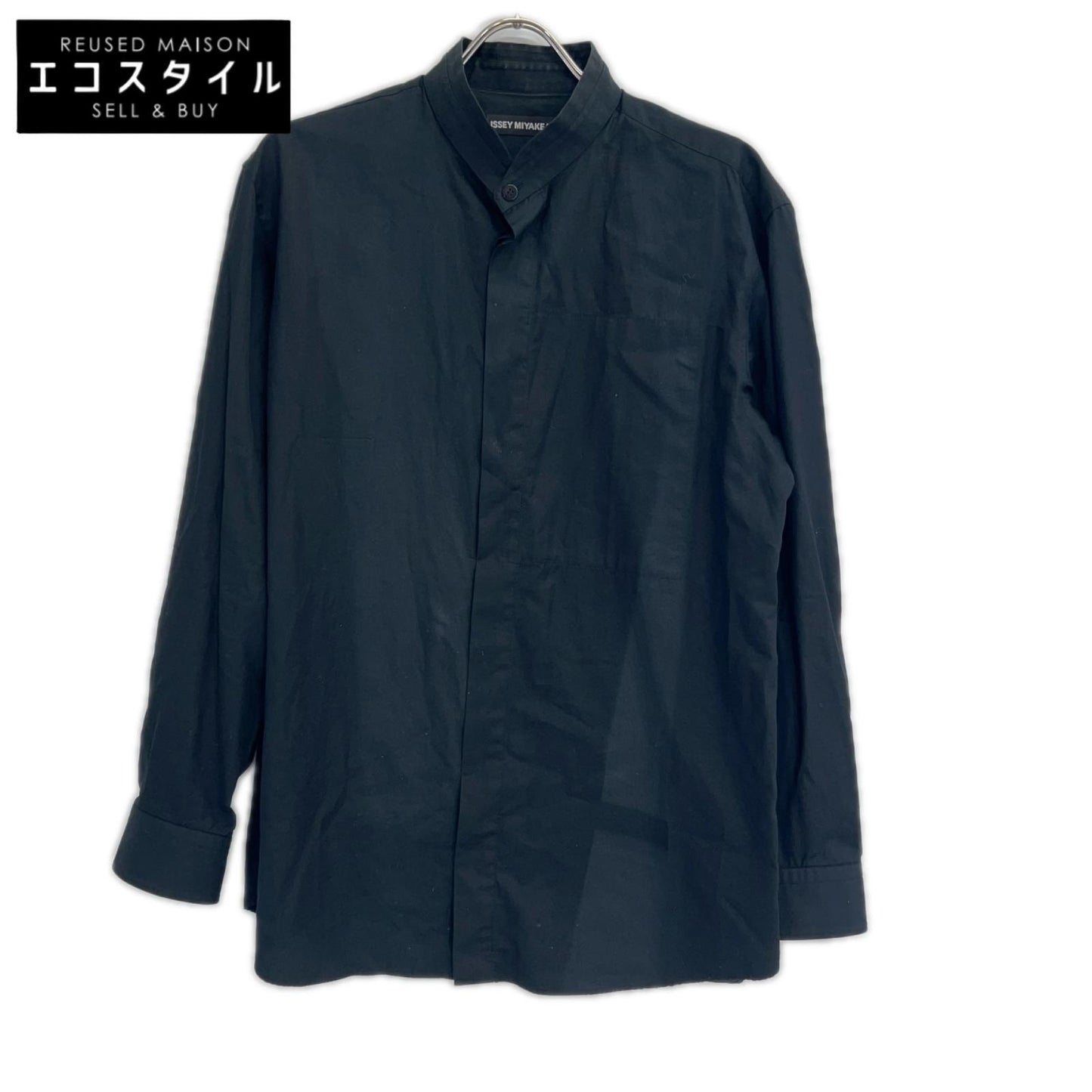 ISSEY MIYAKE MEN イッセイミヤケメン ME23FJ16 ブラック ノーカラー コットン 長袖シャツ トップス