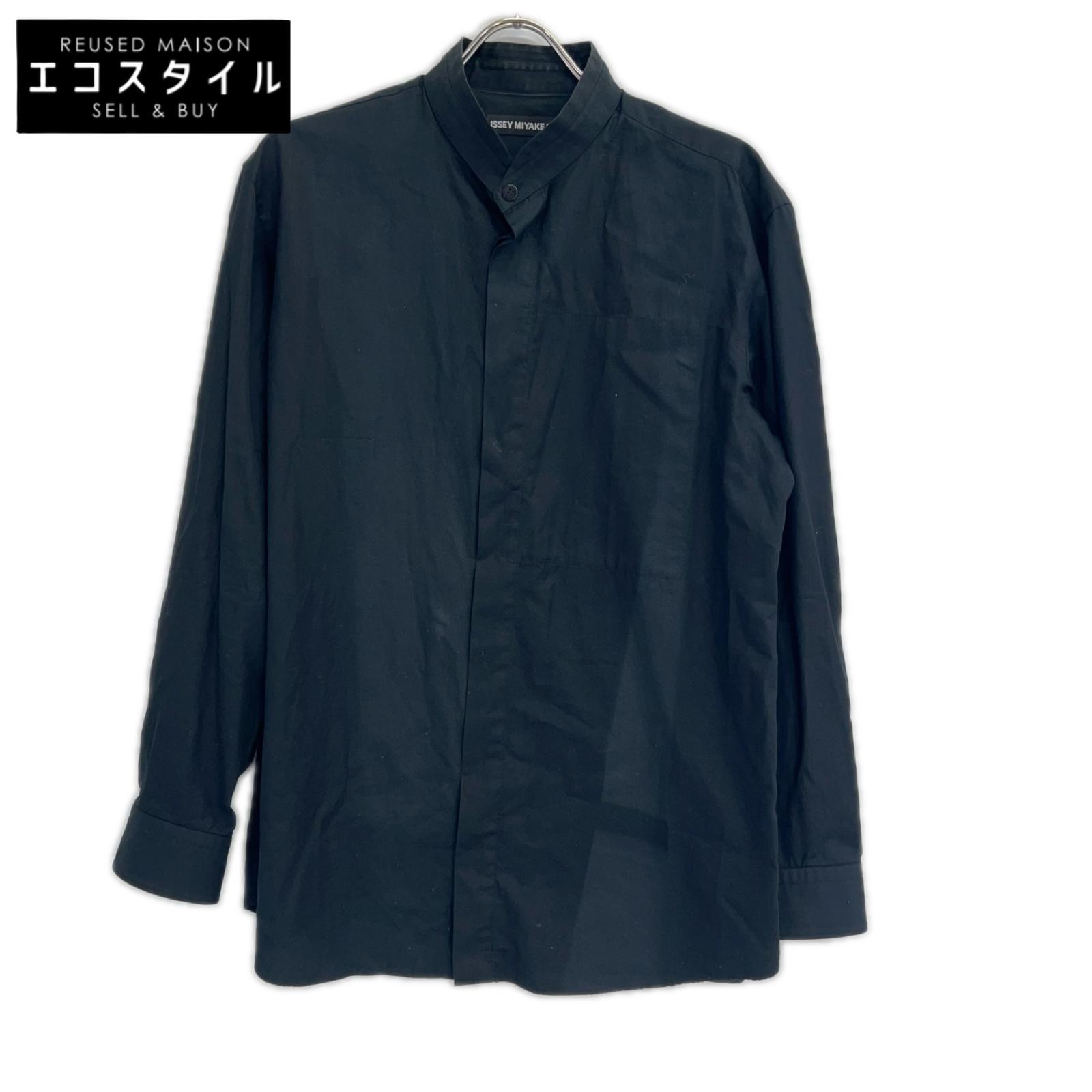 ISSEY MIYAKE MEN イッセイミヤケメン ME23FJ16 ブラック ノーカラー コットン 長袖シャツ トップス