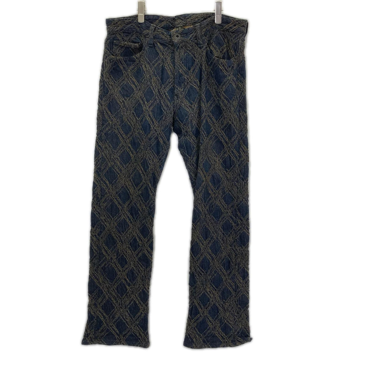 ISSEY MIYAKE MEN イッセイミヤケメン 12AW ME23FF174 ブルー グラフィックジャガード シワ加工 デニムパンツ ボトムス