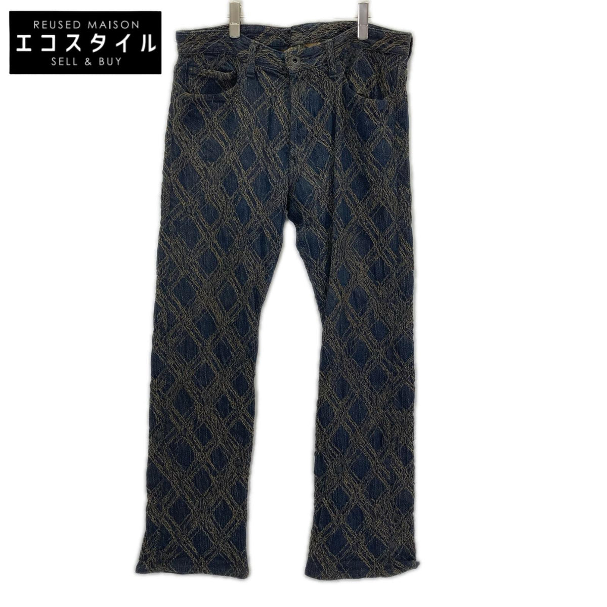 ISSEY MIYAKE MEN イッセイミヤケメン 12AW ME23FF174 ブルー グラフィックジャガード シワ加工 デニムパンツ ボトムス