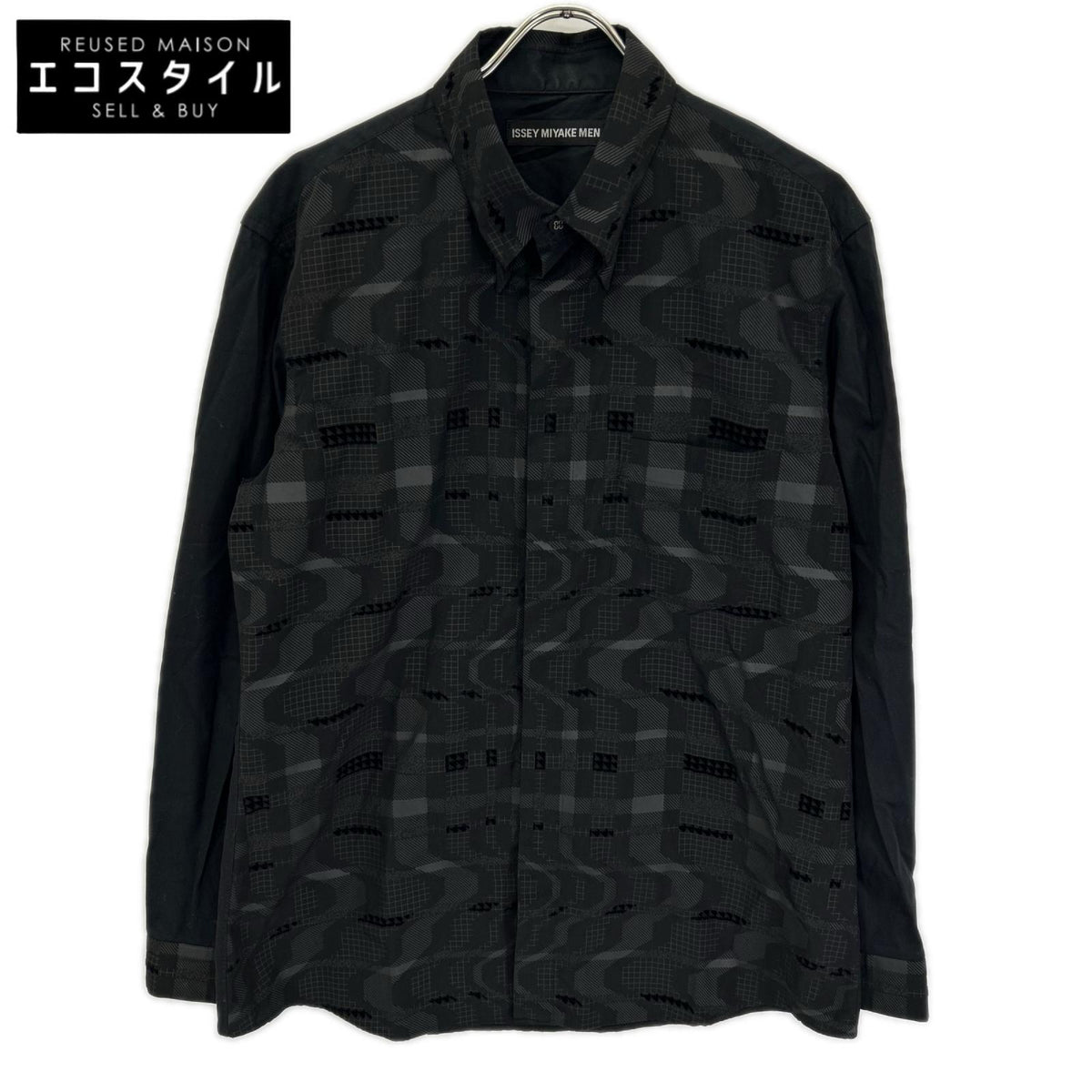 ISSEY MIYAKE MEN イッセイミヤケメン 15AW ブラック×グレー ME53FJ065 総柄 幾何学模様シャツ トップス