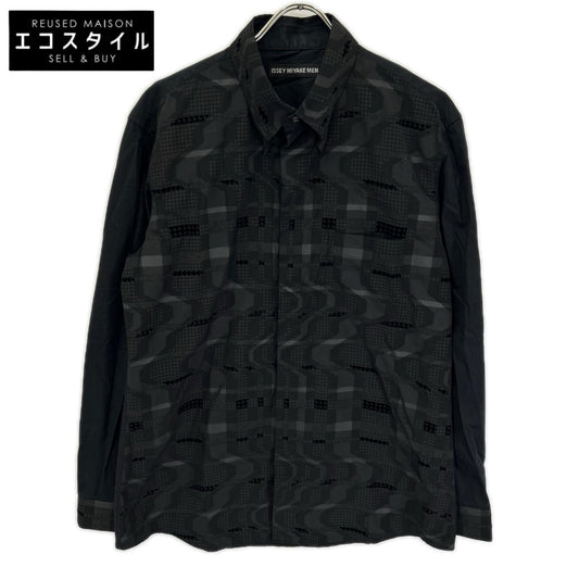ISSEY MIYAKE MEN イッセイミヤケメン 15AW ブラック×グレー ME53FJ065 総柄 幾何学模様シャツ トップス