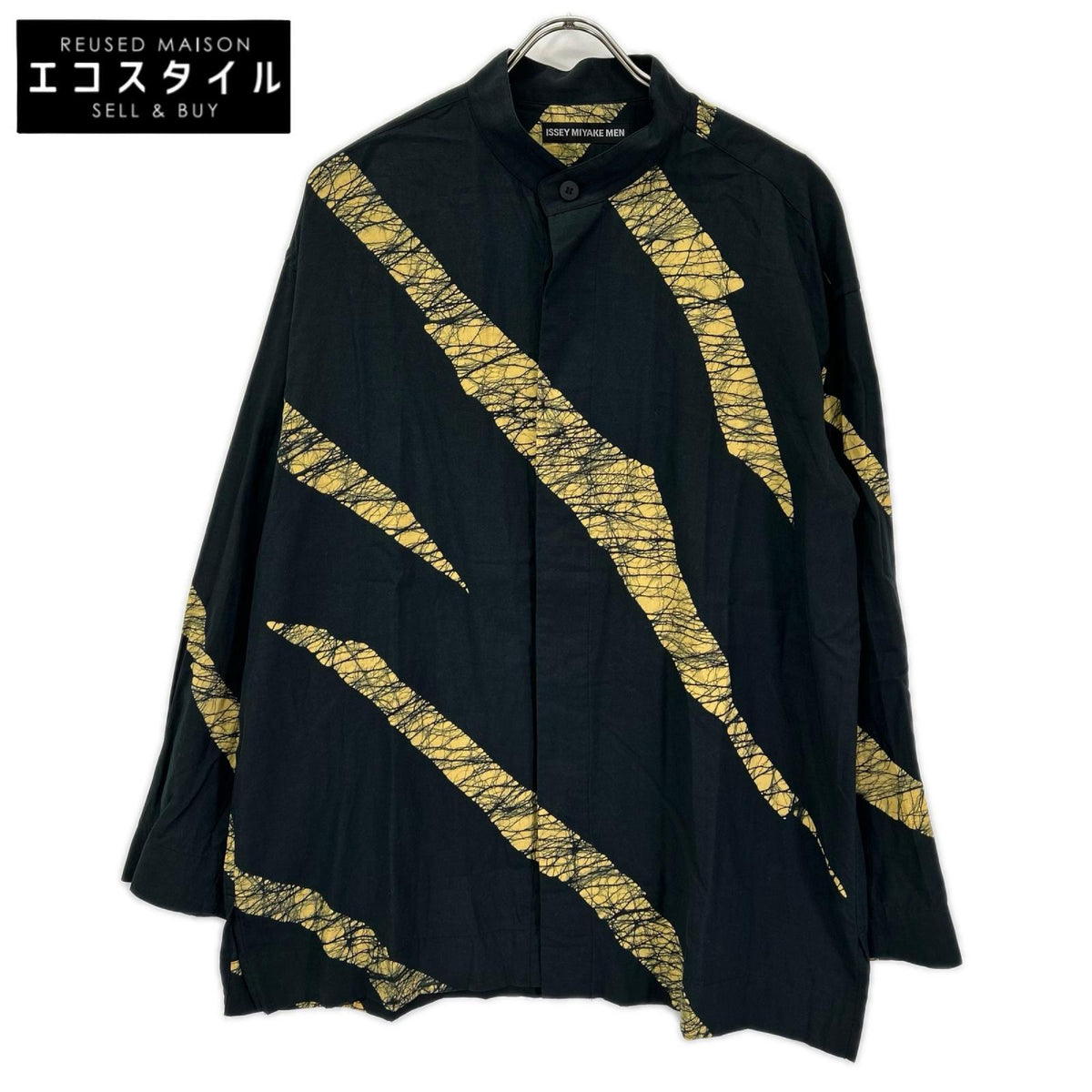 ISSEY MIYAKE MEN イッセイミヤケメン 19AW ブラック×イエロー ME93FJ042 ロウケツ染め バンドカラーシャツ トップス