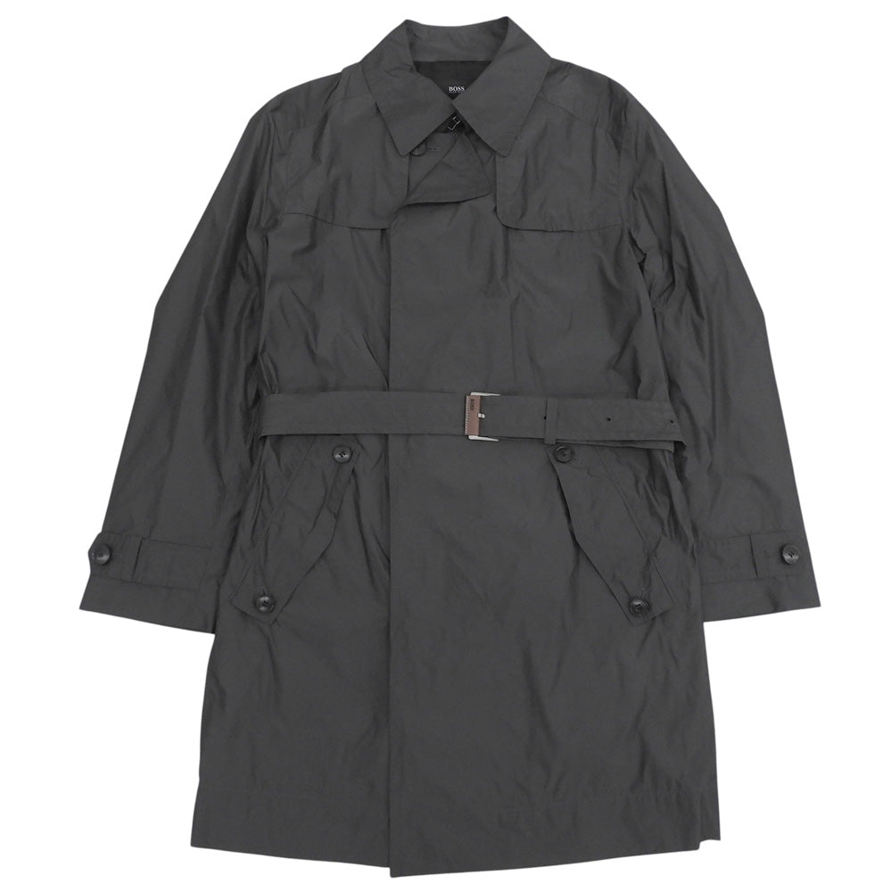 HUGOBOSS ヒューゴボス 美品 ナイロン ベルト付きトレンチコート メンズ チャコールグレー 46 コート
