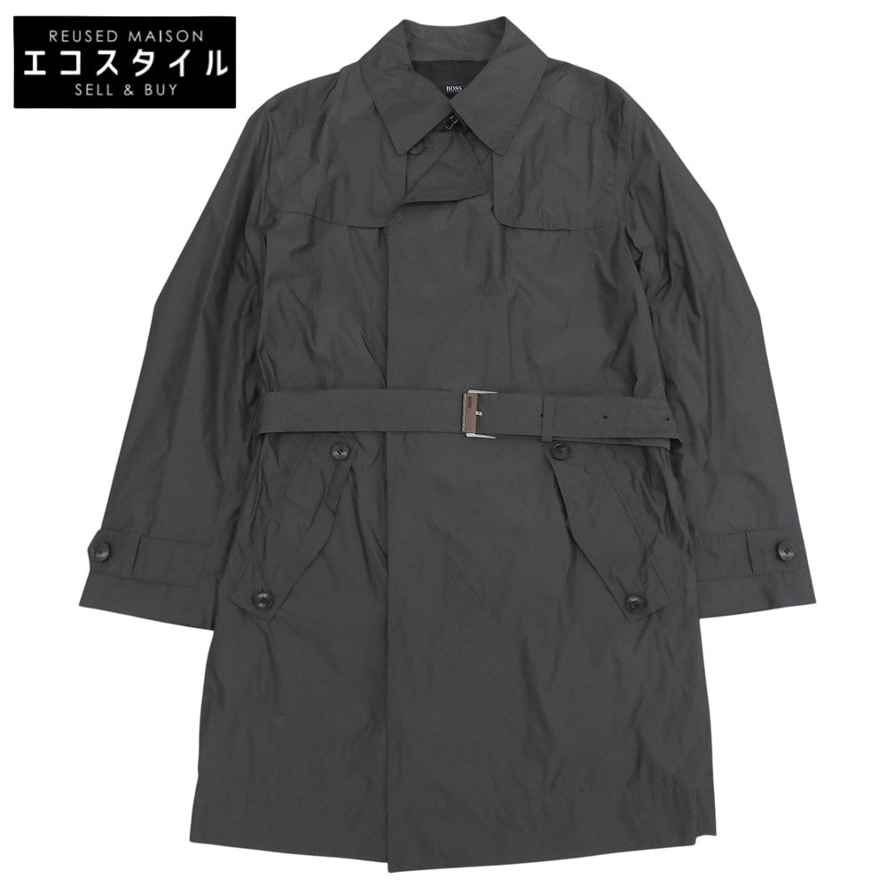 HUGOBOSS ヒューゴボス 美品 ナイロン ベルト付きトレンチコート メンズ チャコールグレー 46 コート