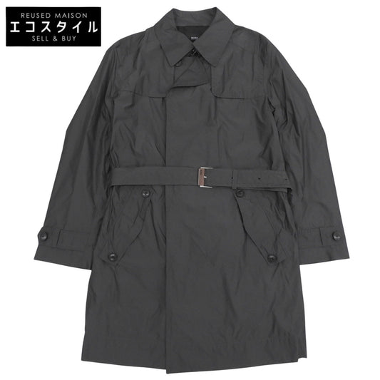 HUGOBOSS ヒューゴボス 美品 ナイロン ベルト付きトレンチコート メンズ チャコールグレー 46 コート