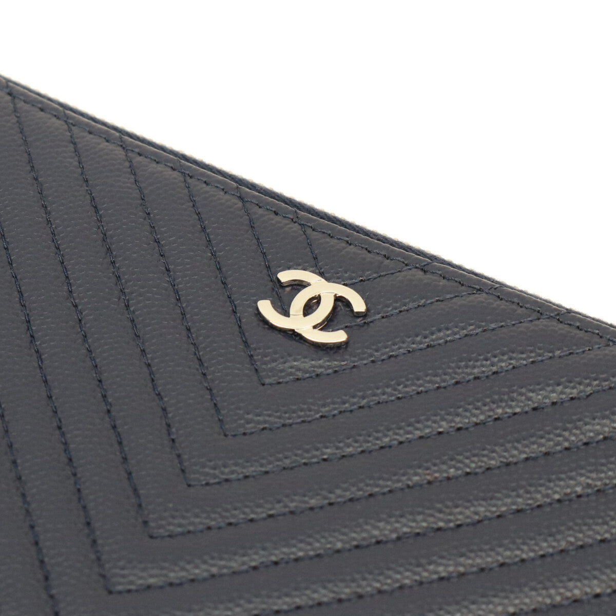CHANEL シャネル 16年 22番 ネイビー キャビア SV金具 Vステッチ シェブロン クラッチバッグ ポーチ ポーチ