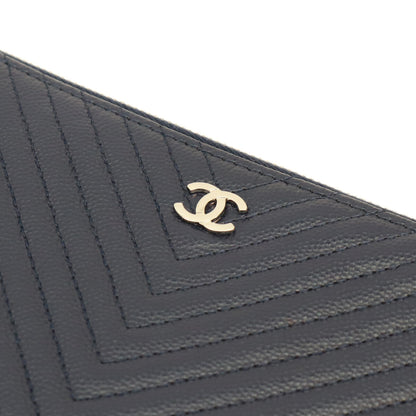 CHANEL シャネル 16年 22番 ネイビー キャビア SV金具 Vステッチ シェブロン クラッチバッグ ポーチ ポーチ