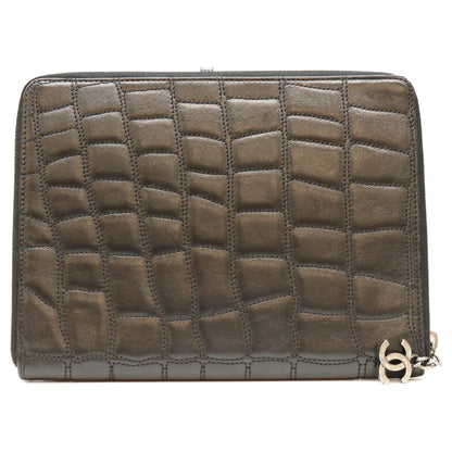 CHANEL シャネル 09年 11番 黒 SV金具 型押し レザー ノートカバー ブックケース ポーチ