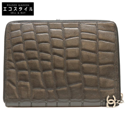 CHANEL シャネル 09年 11番 黒 SV金具 型押し レザー ノートカバー ブックケース ポーチ