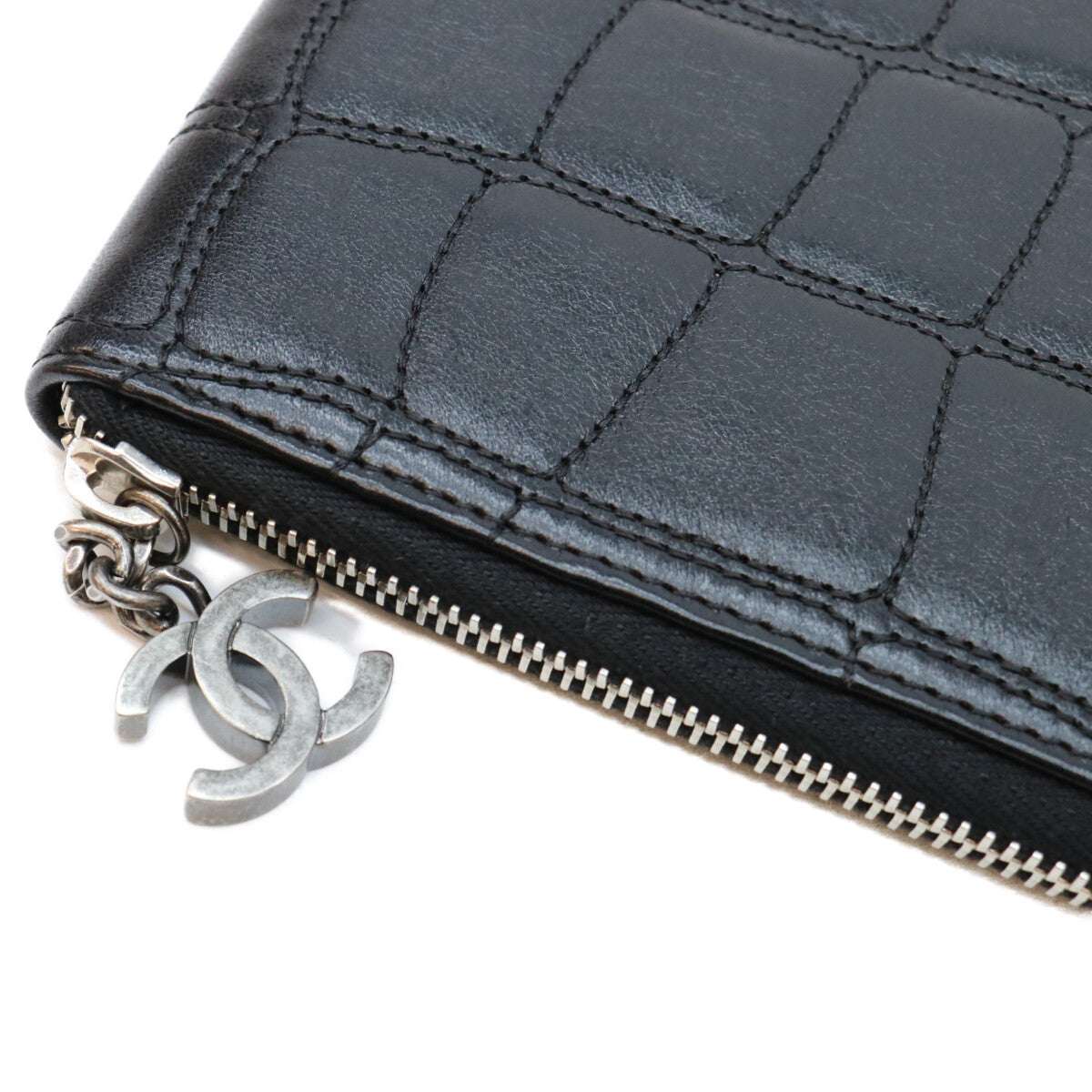 CHANEL シャネル 09年 11番 黒 SV金具 型押し レザー ノートカバー ブックケース ポーチ