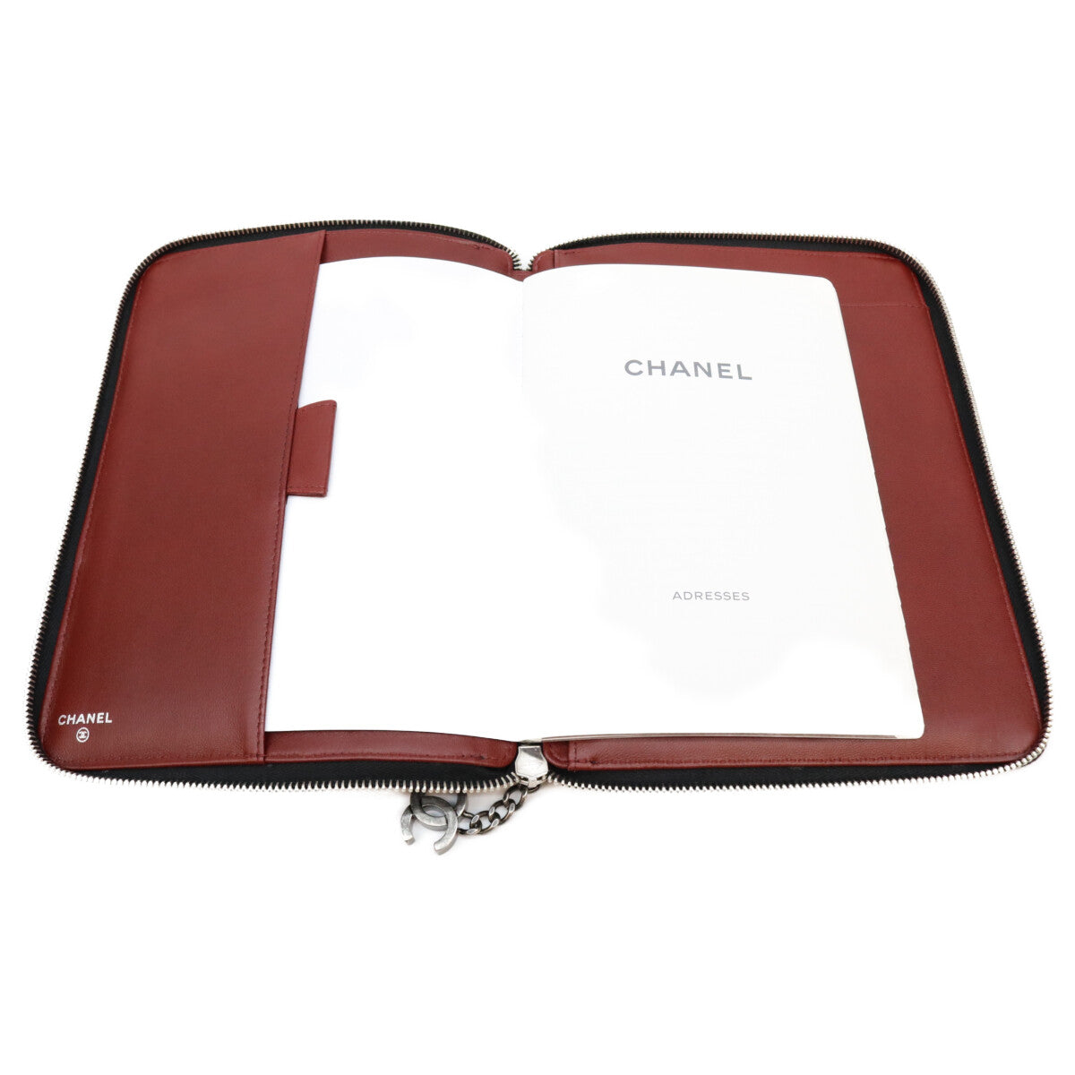 CHANEL シャネル 09年 11番 黒 SV金具 型押し レザー ノートカバー ブックケース ポーチ