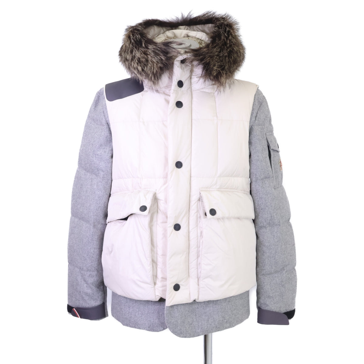 MONCLER モンクレール GRENOBLE グルノーブル COLMIANE ナイロン/ウール切替 ファー付フーディダウンジャケット ジャケット