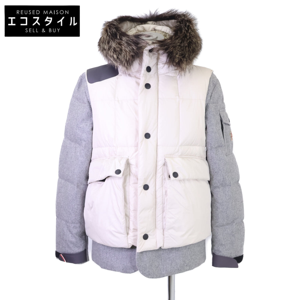 MONCLER モンクレール GRENOBLE グルノーブル COLMIANE ナイロン/ウール切替 ファー付フーディダウンジャケット ジャケット