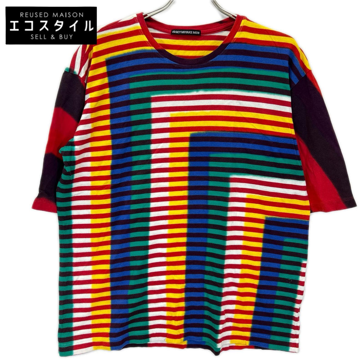 ISSEY MIYAKE MEN イッセイミヤケメン 15AW マルチカラー ME53JK195 ボーダープリント コットンTシャツ トップス