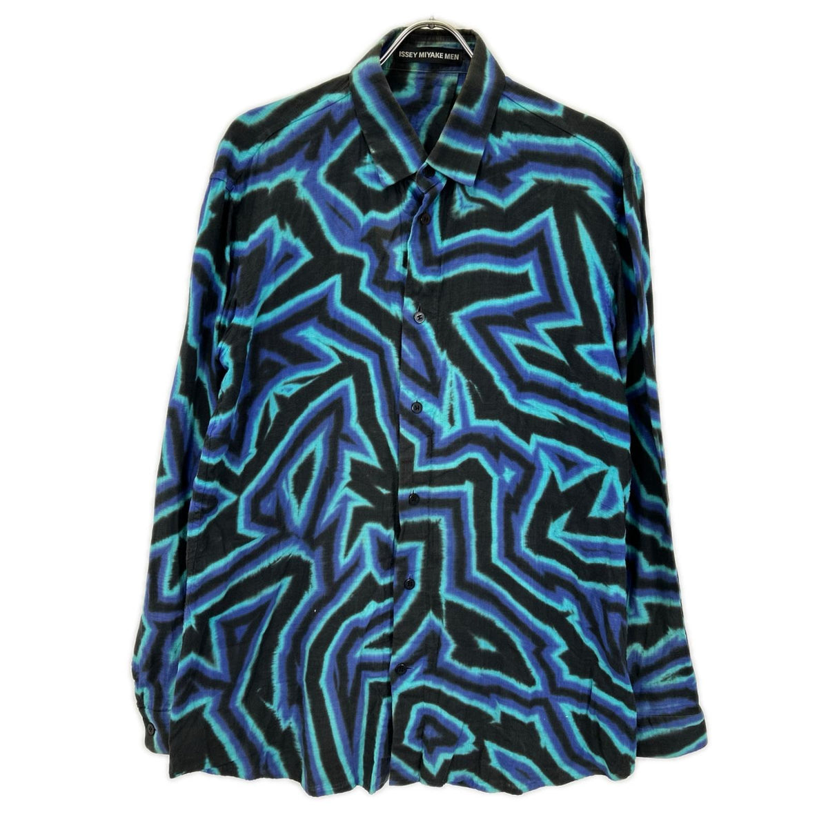 ISSEY MIYAKE MEN イッセイミヤケメン 14AW ME43FJ166 ブルー×ブラック サイケデリックラインプリントシャツ トップス
