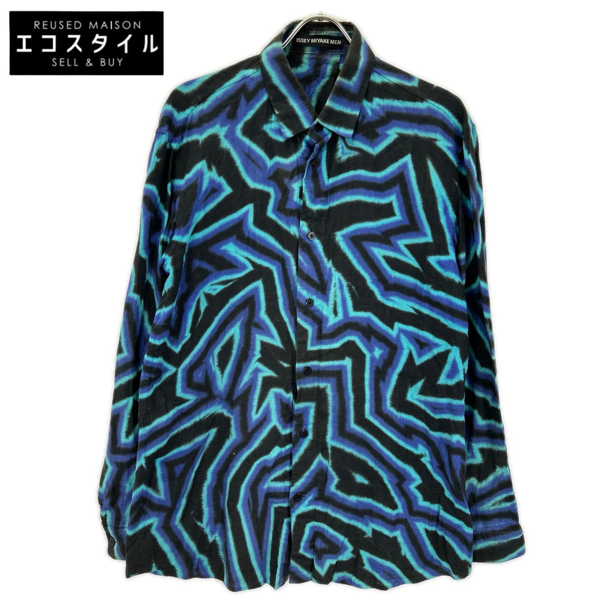 ISSEY MIYAKE MEN イッセイミヤケメン 14AW ME43FJ166 ブルー×ブラック サイケデリックラインプリントシャツ トップス