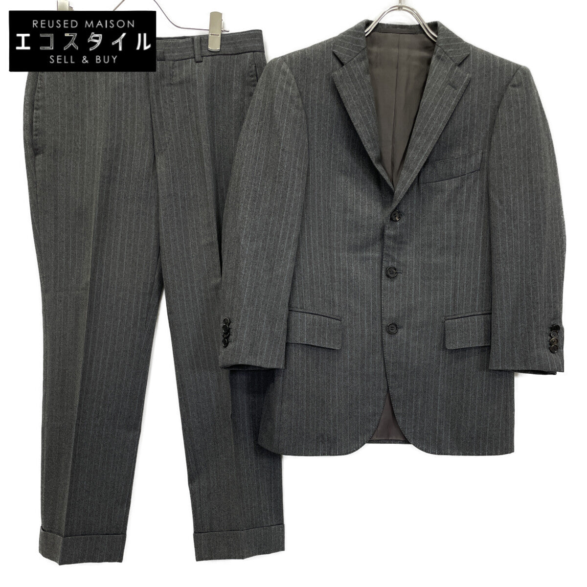 RING JACKET Carlo Barbera & C. Gray Stripe 2-Piece Suit Suit Set-up Unmarked Men's