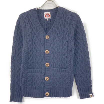 A BATHING APE 001KN9802007 Navy Cable-Knit Wood-Button Cardigan