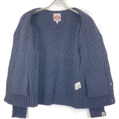 A BATHING APE 001KN9802007 Navy Cable-Knit Wood-Button Cardigan