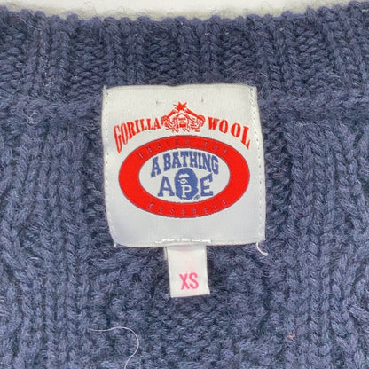 001KN9802007 Navy Cable Knit Wood Button Cardigan Tops Men's