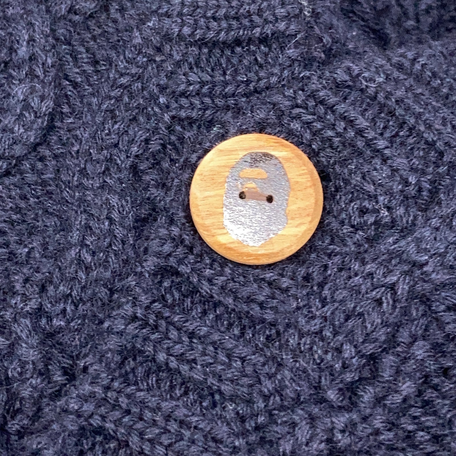 001KN9802007 Navy Cable Knit Wood Button Cardigan Tops Men's