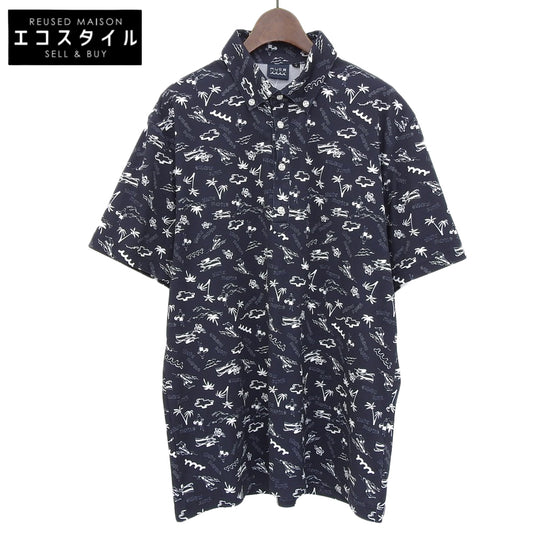 MUTA MARINE ムータマリーン 美品 総柄 アロハ ポロシャツ トップス メンズ ネイビー ホワイト 7 446136 トップス 7