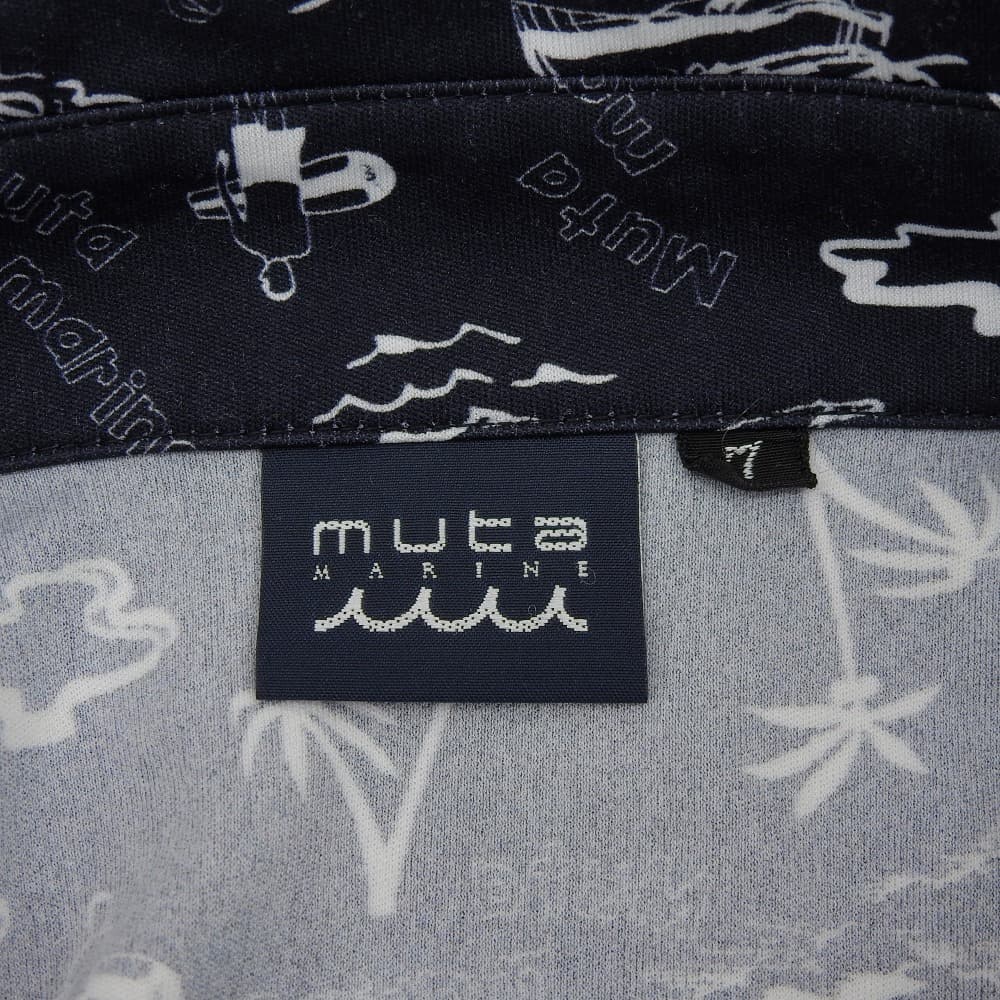 MUTA MARINE ムータマリーン 美品 総柄 アロハ ポロシャツ トップス メンズ ネイビー ホワイト 7 446136 トップス 7