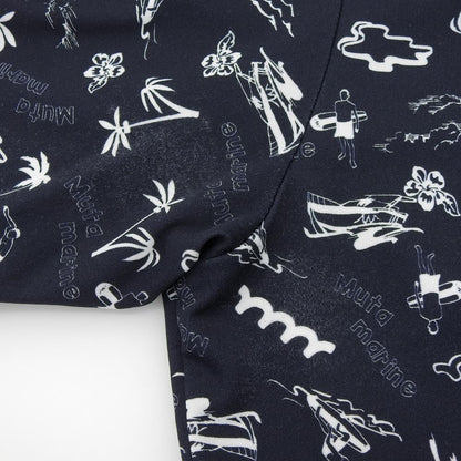 MUTA MARINE ムータマリーン 美品 総柄 アロハ ポロシャツ トップス メンズ ネイビー ホワイト 7 446136 トップス 7