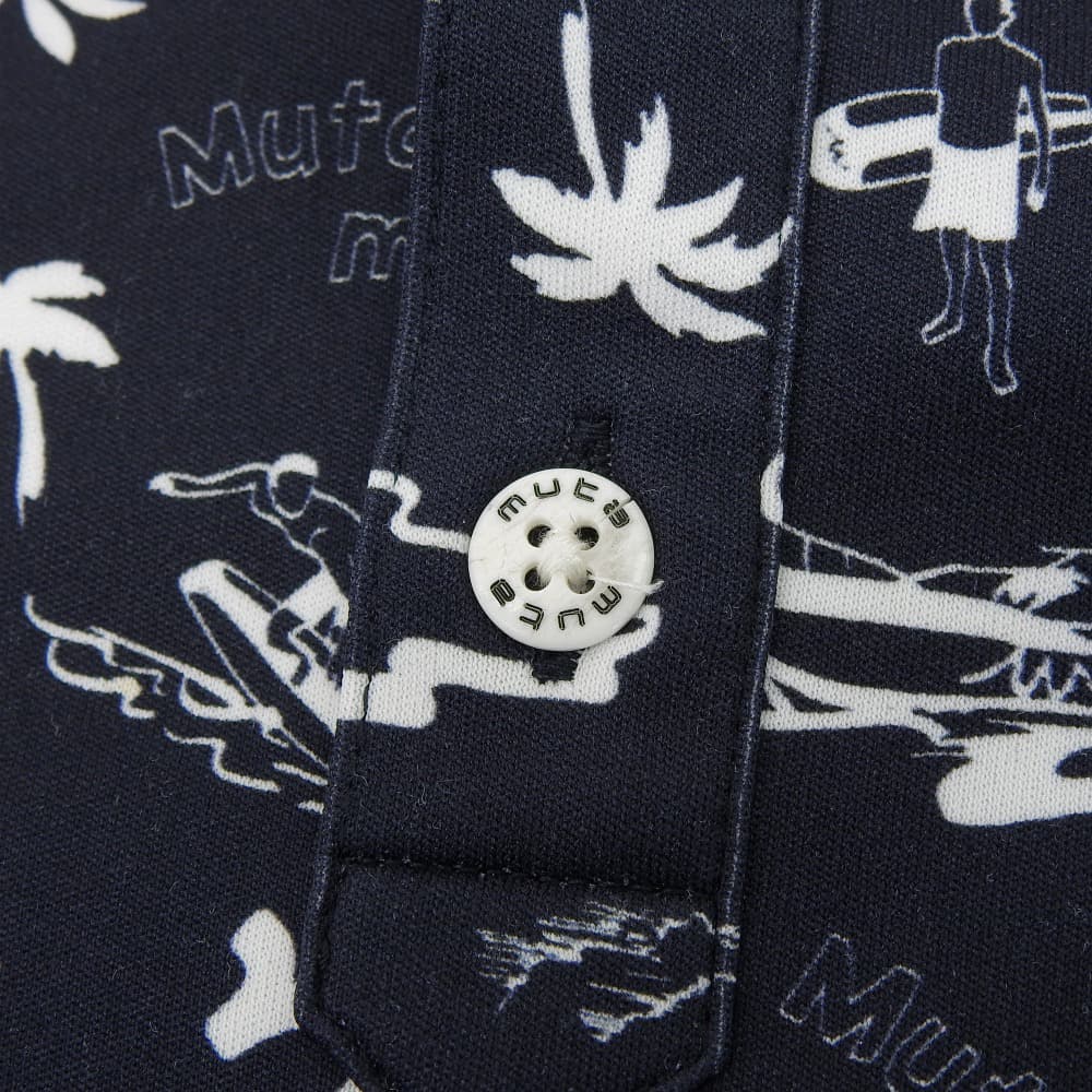 MUTA MARINE ムータマリーン 美品 総柄 アロハ ポロシャツ トップス メンズ ネイビー ホワイト 7 446136 トップス 7