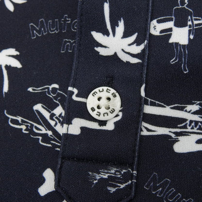 MUTA MARINE ムータマリーン 美品 総柄 アロハ ポロシャツ トップス メンズ ネイビー ホワイト 7 446136 トップス 7