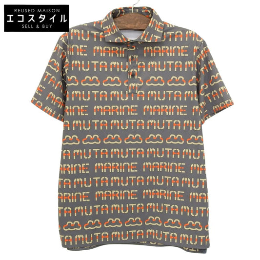 MUTA MARINE ムータマリーン 美品 総柄 デジタルロゴ ポロシャツ トップス メンズ グレー ベージュ オレンジ 6 25SS 446301 トップス 6