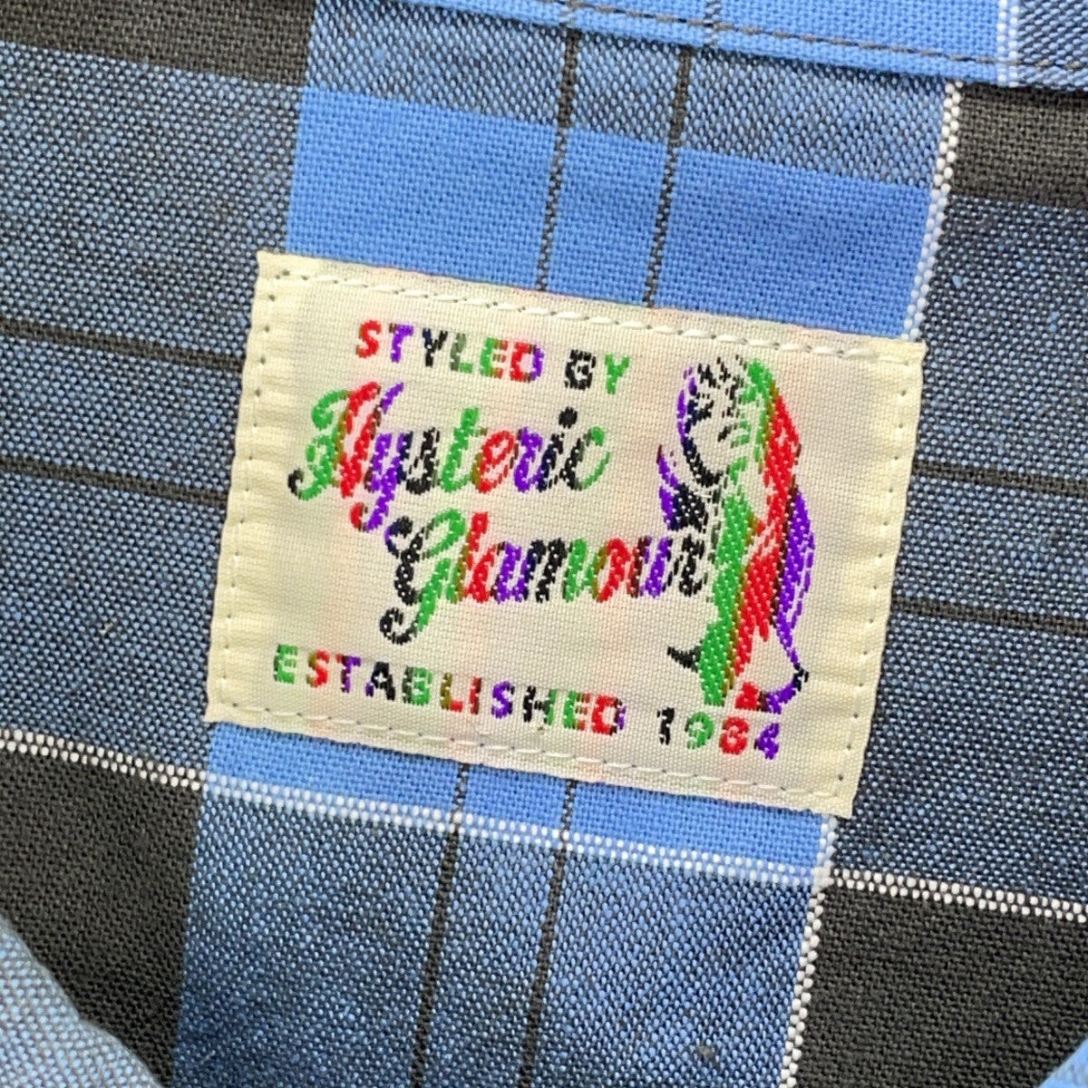 HYSTERIC GLAMOUR ヒステリックグラマー 01211AH05 ブルー SUPER HYS刺繍 オーバーサイズシャツ トップス
