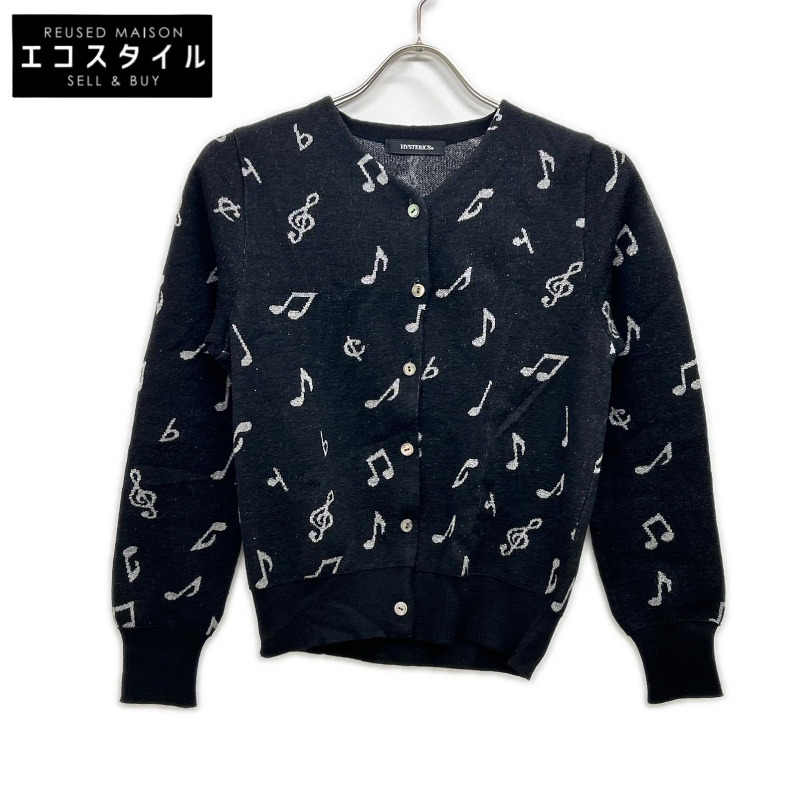 HYSTERICS Hysterics 0553ND01 Black Musical Note Cardigan Top