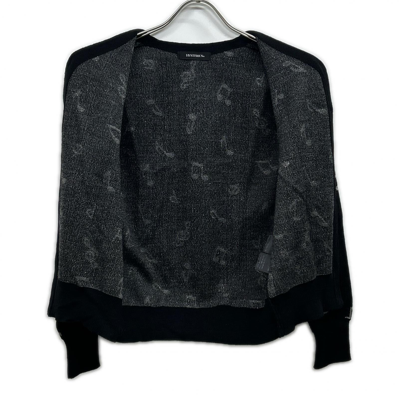HYSTERICS Hysterics 0553ND01 Black Musical Note Cardigan Top