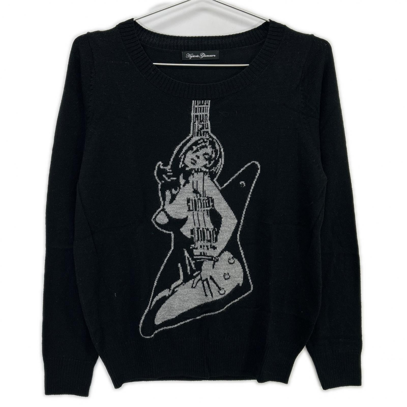 HYSTERIC GLAMOUR ヒステリックグラマー 0153NS10 ブラック ギターガール セーター トップス