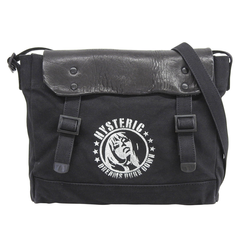 HYSTERIC GLAMOUR ヒステリックグラマー STENCIL WOMAN pt ポストマンバッグ レザー キャンバス ショルダーバッグ レディース ブラック ショルダーバッグ
