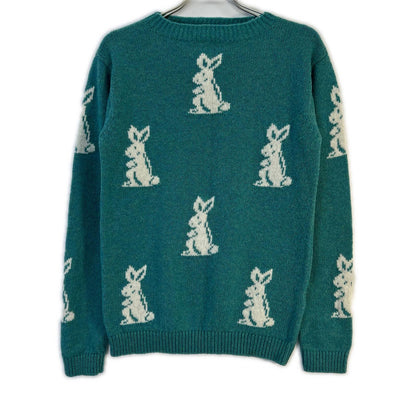 PRADA 16SS Blue Rabbit Pattern Wool Sweater Top