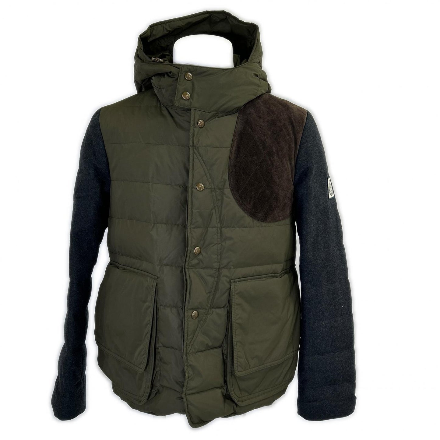 MONCLER 盟可睐 GAMME BLUE 线 GAMME BLUE 123914132080 袖部拼接 部分麂皮 连帽羽绒夹克 夹克