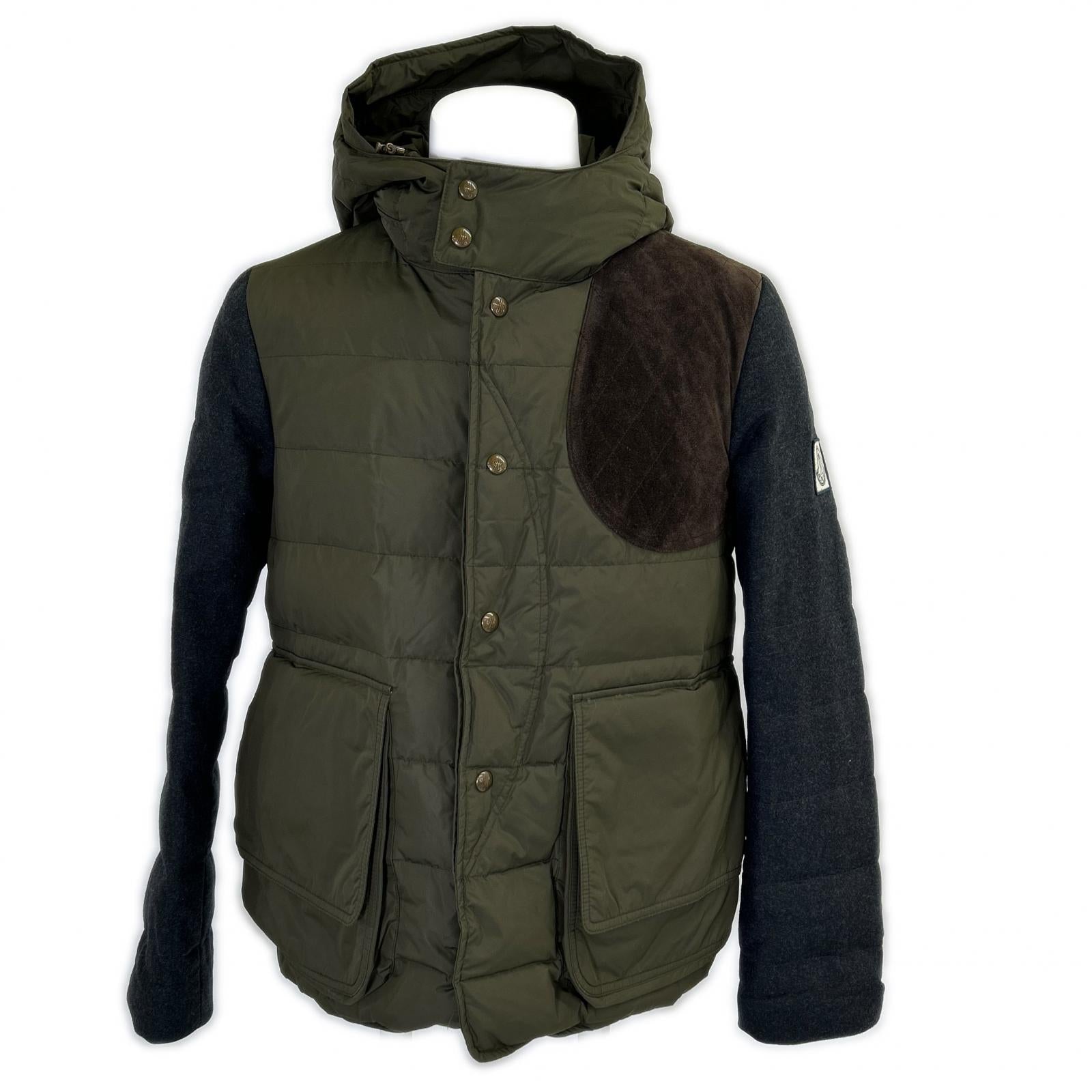 MONCLER 盟可睐 GAMME BLUE 线 GAMME BLUE 123914132080 袖部拼接 部分麂皮 连帽羽绒夹克 夹克