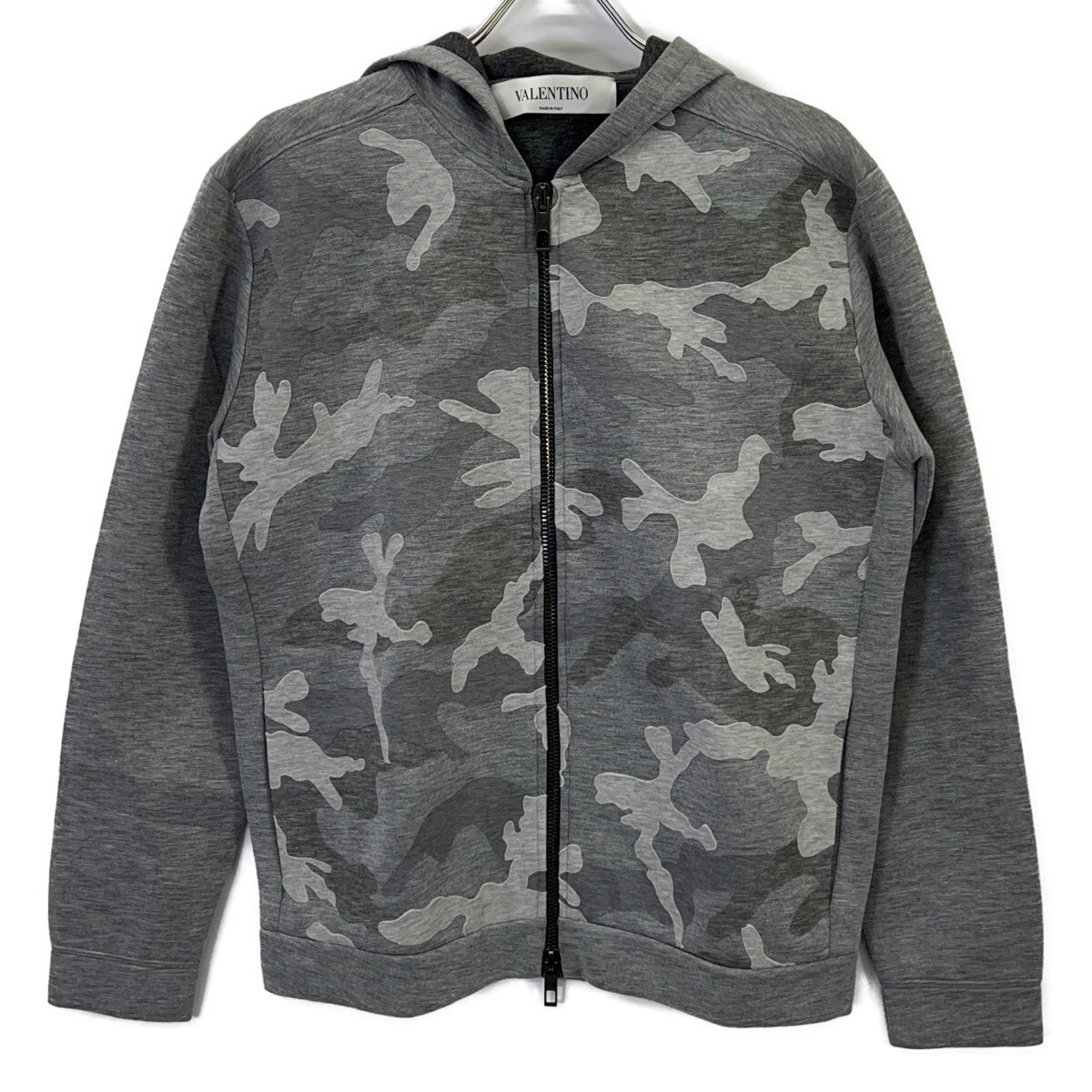 VALENTINO HVANC337-VN2139V Gray Camouflage Zip-Up Hoodie - Top