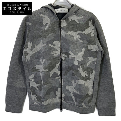 VALENTINO HVANC337-VN2139V Gray Camouflage Zip-Up Hoodie - Top