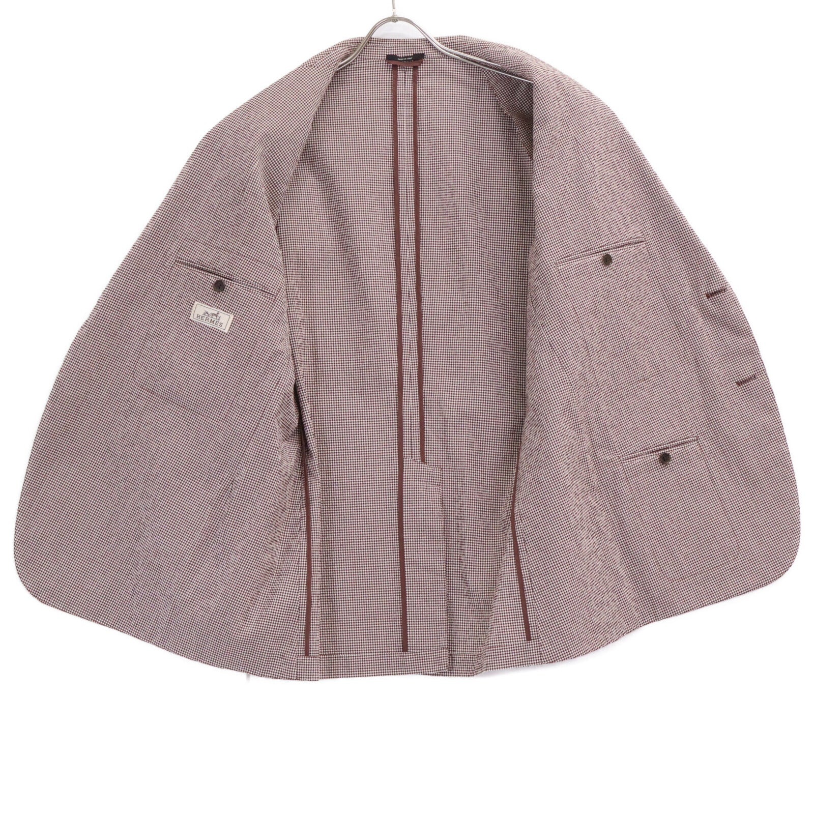 HERMES 【Excellent Condition/Domestic Authentic】G19821 Check Seersucker Silk Blend 2B Tailored Jacket