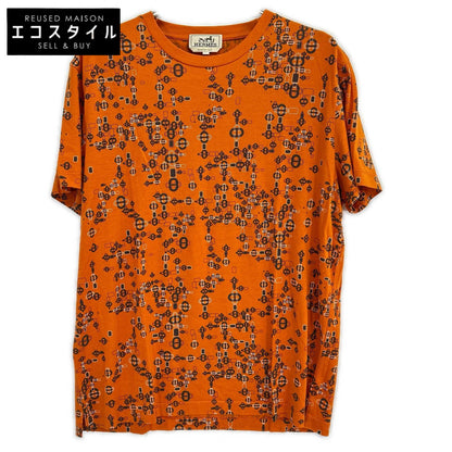 HERMES エルメス オレンジ シェーヌダンクル柄 コットン Tシャツ トップス