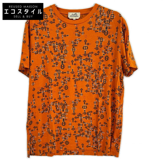 HERMES エルメス オレンジ シェーヌダンクル柄 コットン Tシャツ トップス