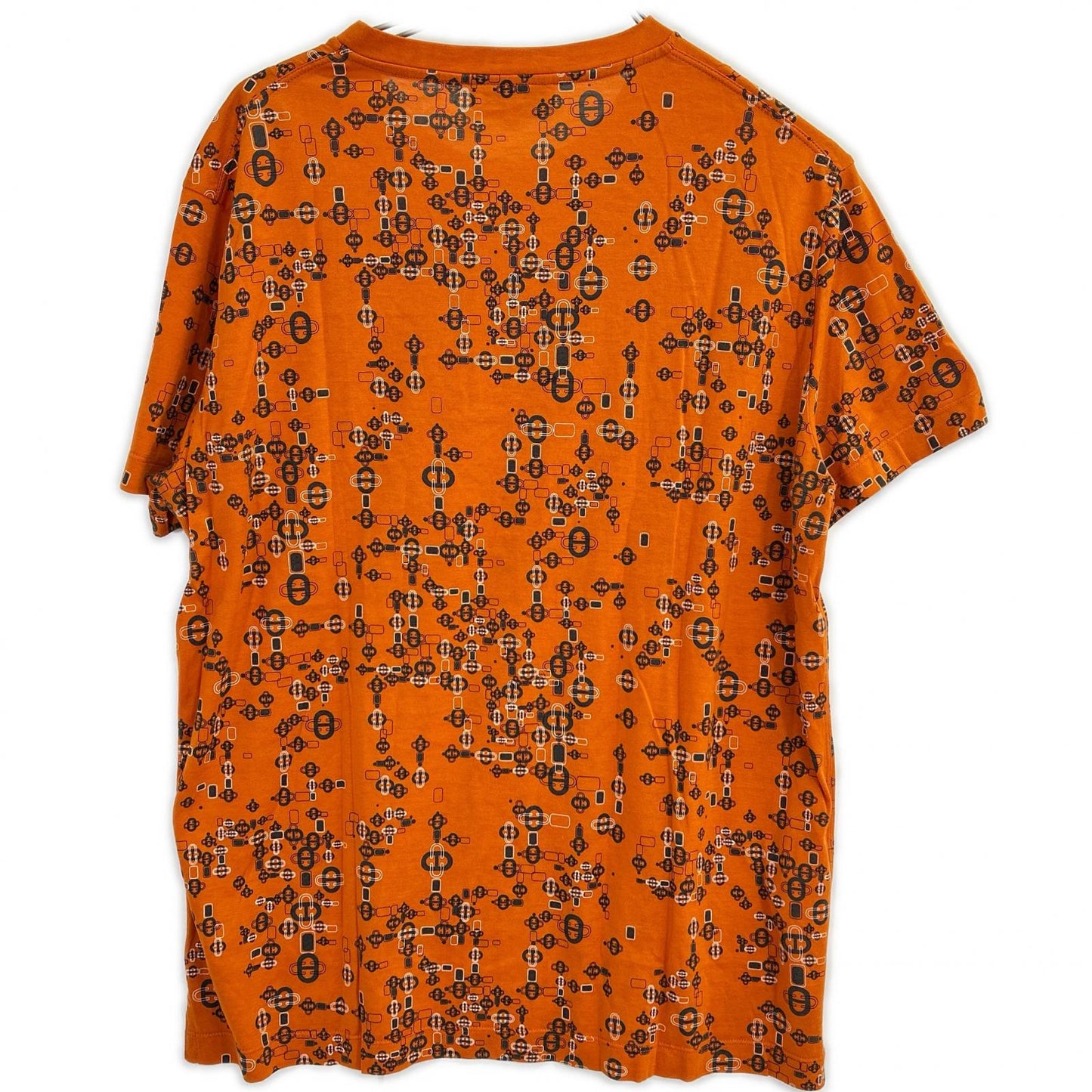 HERMES エルメス オレンジ シェーヌダンクル柄 コットン Tシャツ トップス