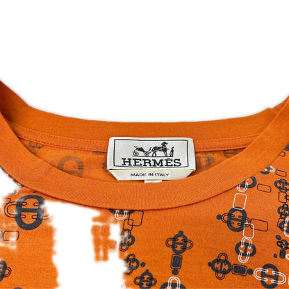 HERMES エルメス オレンジ シェーヌダンクル柄 コットン Tシャツ トップス